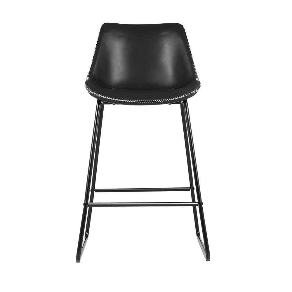 Artiss Set of 2 Bar Stools Kitchen Metal Bar Stool Dining Chairs PU Leather Black - image3