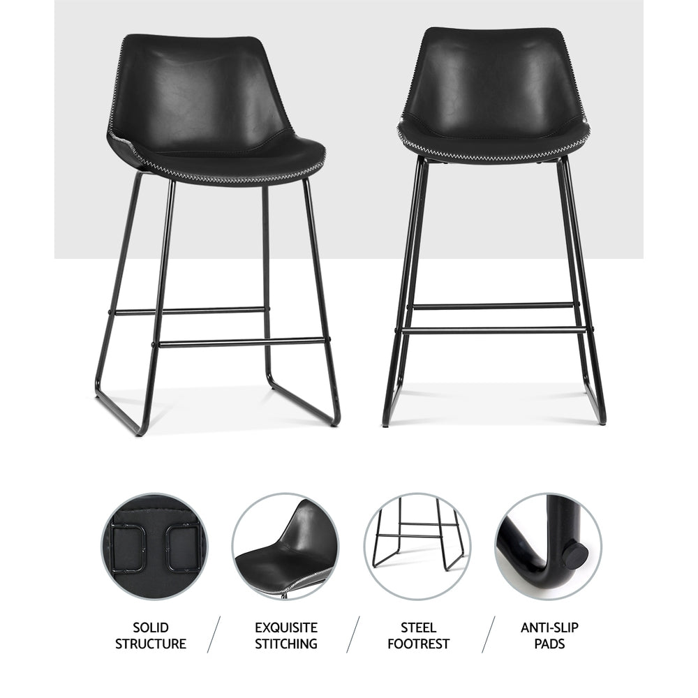 Artiss Set of 2 Bar Stools Kitchen Metal Bar Stool Dining Chairs PU Leather Black - image6