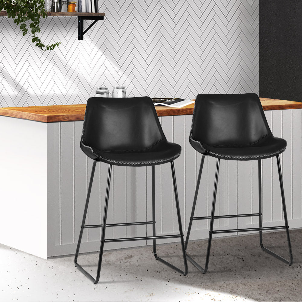 Artiss Set of 2 Bar Stools Kitchen Metal Bar Stool Dining Chairs PU Leather Black - image8