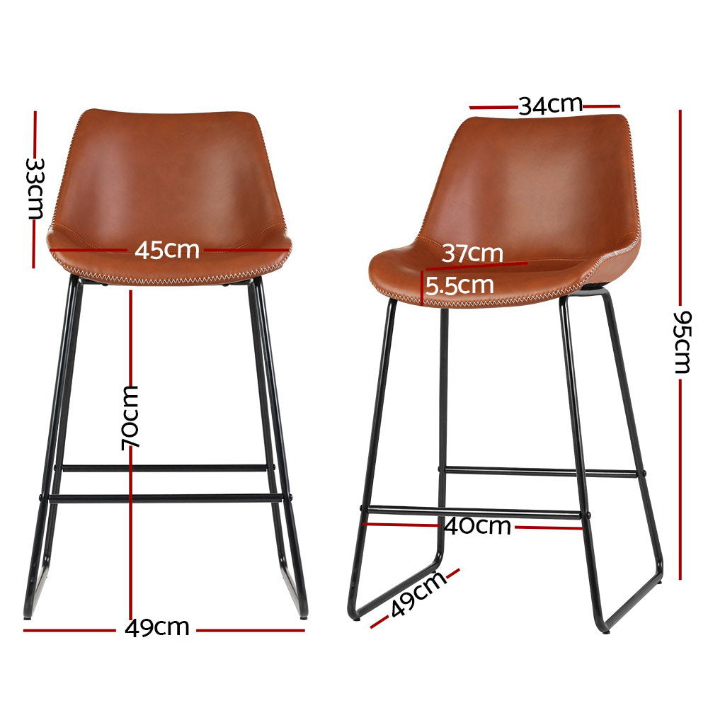 Artiss Set of 2 Bar Stools Kitchen Metal Bar Stool Dining Chairs PU Leather Brown - image2