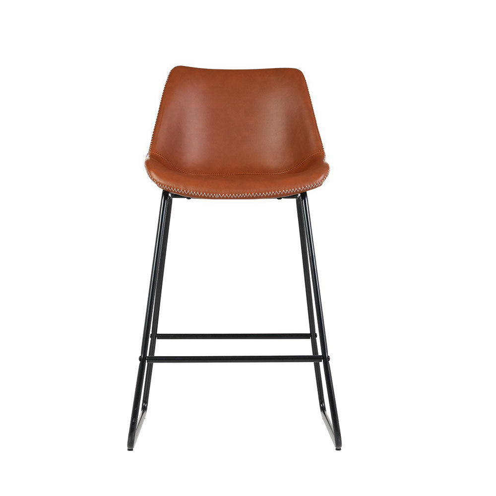 Artiss Set of 2 Bar Stools Kitchen Metal Bar Stool Dining Chairs PU Leather Brown - image3