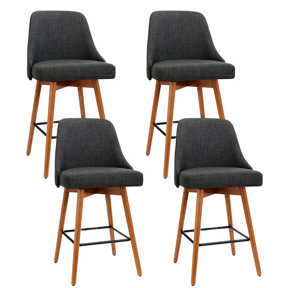 Set of 4 Wooden Fabric Bar Stools Square Footrest - Charcoal - image1