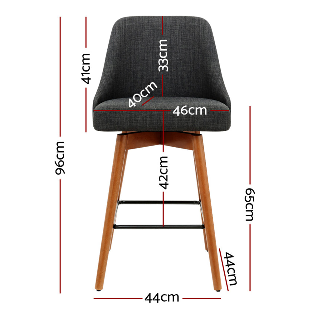 Set of 4 Wooden Fabric Bar Stools Square Footrest - Charcoal - image2