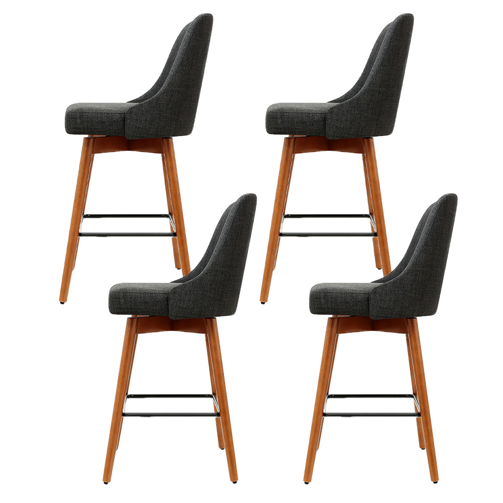 Set of 4 Wooden Fabric Bar Stools Square Footrest - Charcoal - image3