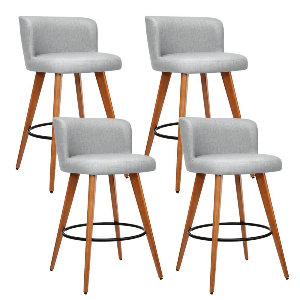 Set of 4 Wooden Fabric Bar Stools Circular Footrest - Light Grey - image1