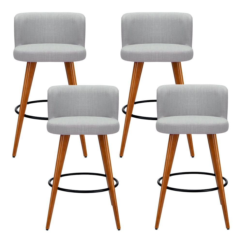 Set of 4 Wooden Fabric Bar Stools Circular Footrest - Light Grey - image3