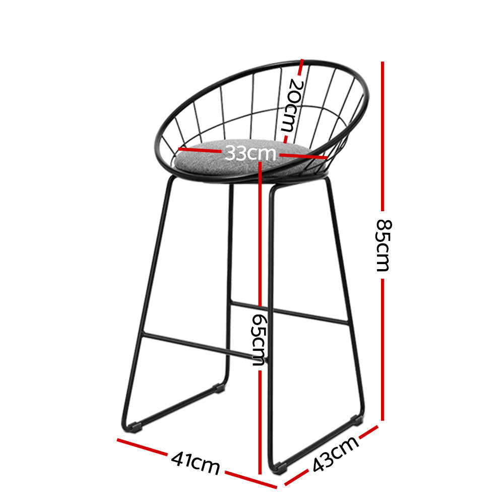 Set of 2 Bar Stools Steel Fabric - Grey and Black - image2