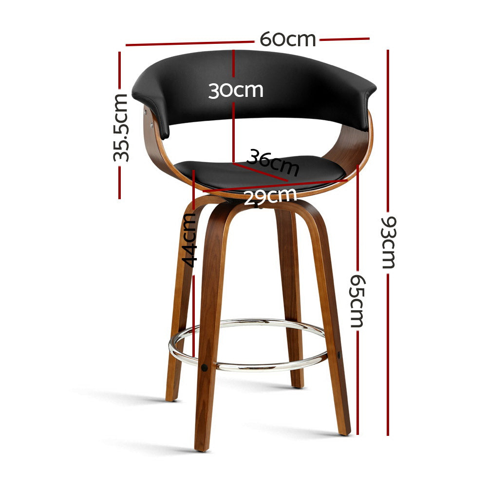 Swivel PU Leather Bar Stool - Wood and Black - image2