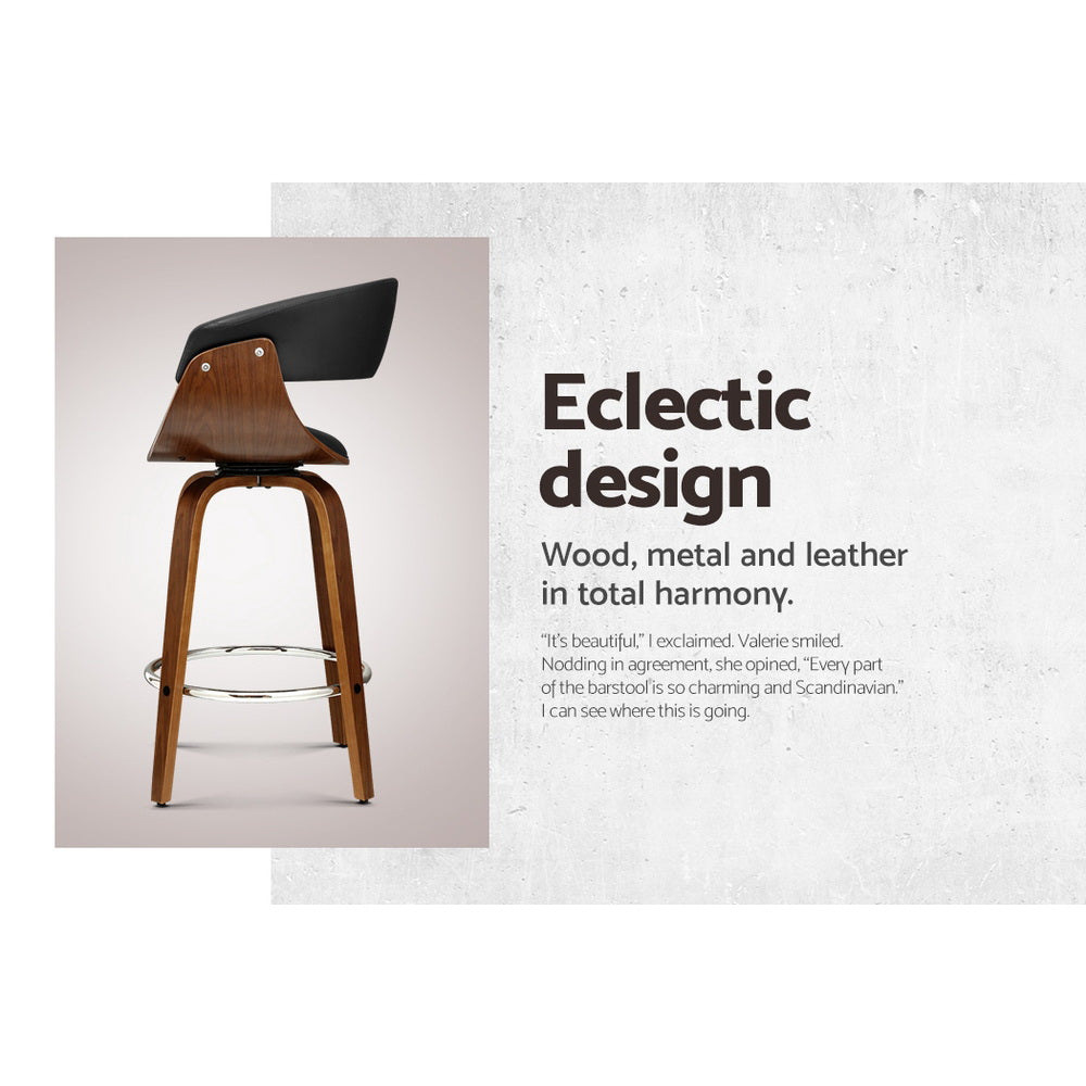 Swivel PU Leather Bar Stool - Wood and Black - image4