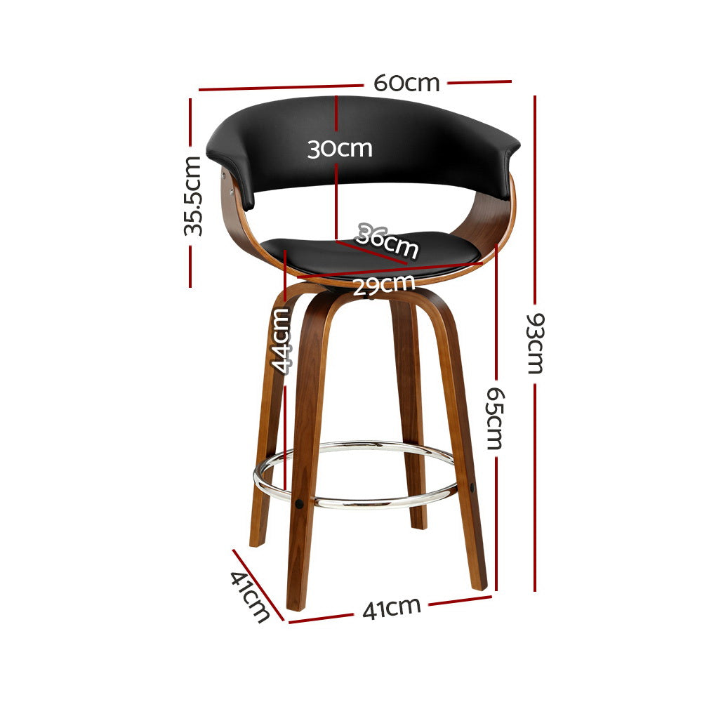 Set of 2 Swivel PU Leather Bar Stool - Wood and Black - image2