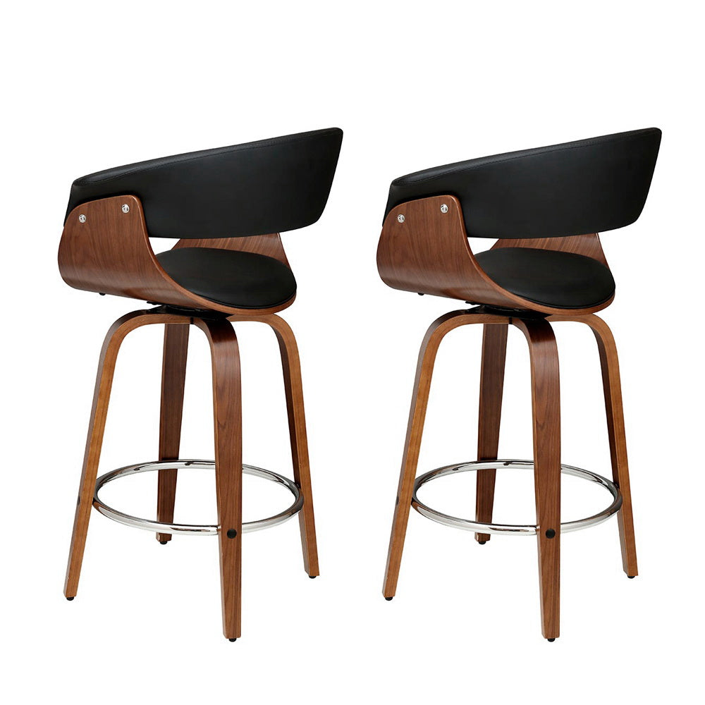 Set of 2 Swivel PU Leather Bar Stool - Wood and Black - image3