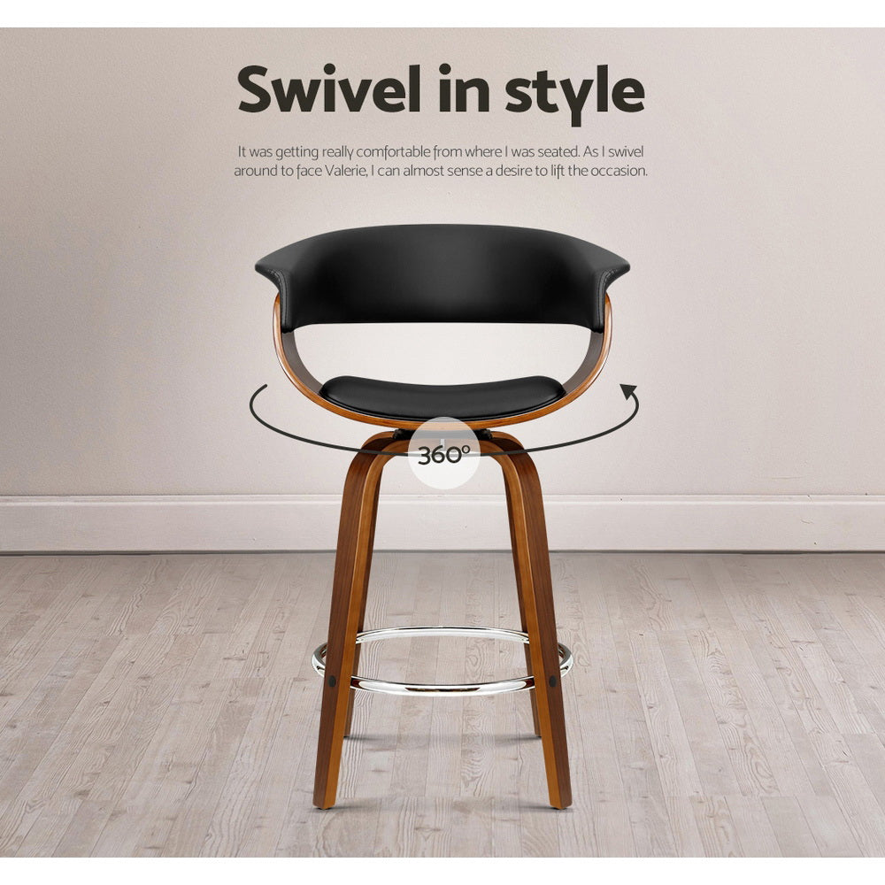 Set of 2 Swivel PU Leather Bar Stool - Wood and Black - image6