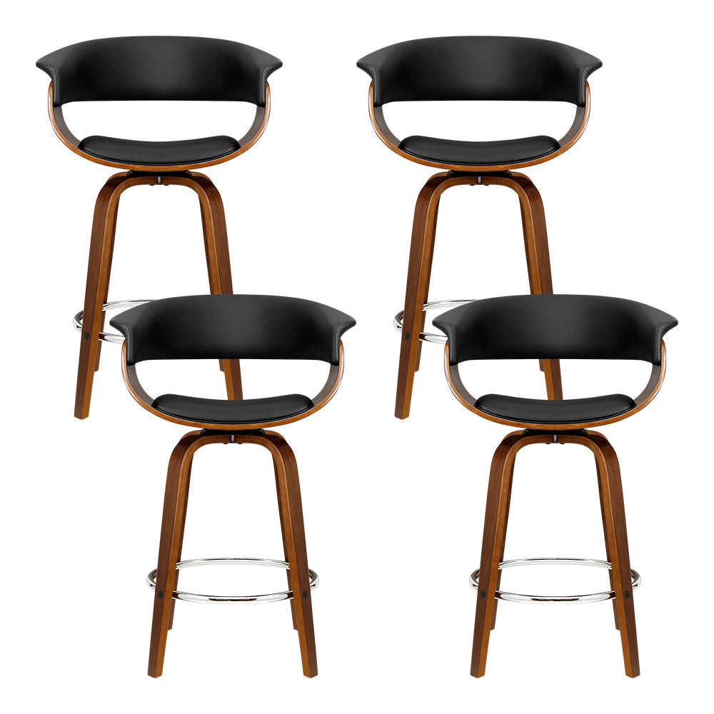 Set of 4 Swivel PU Leather Bar Stool - Wood and Black - image3