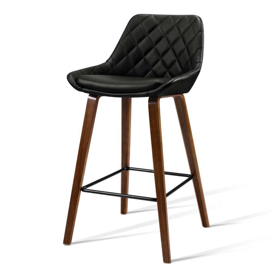 Set of 2 Bar Stools Bentwood PU Leather Diamond Pleat - Black - image1