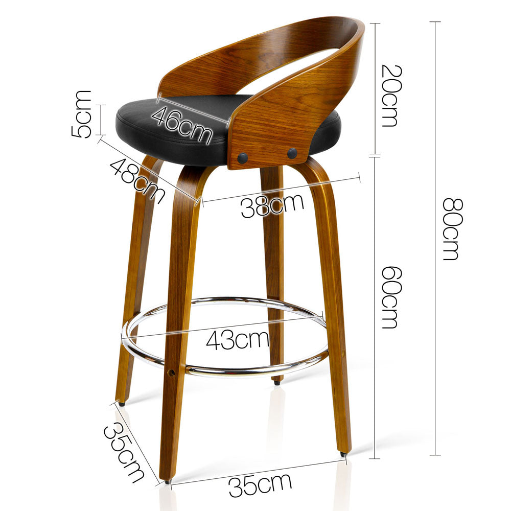 Set of 2 Walnut Wood Bar Stools - Black and Brown - image2