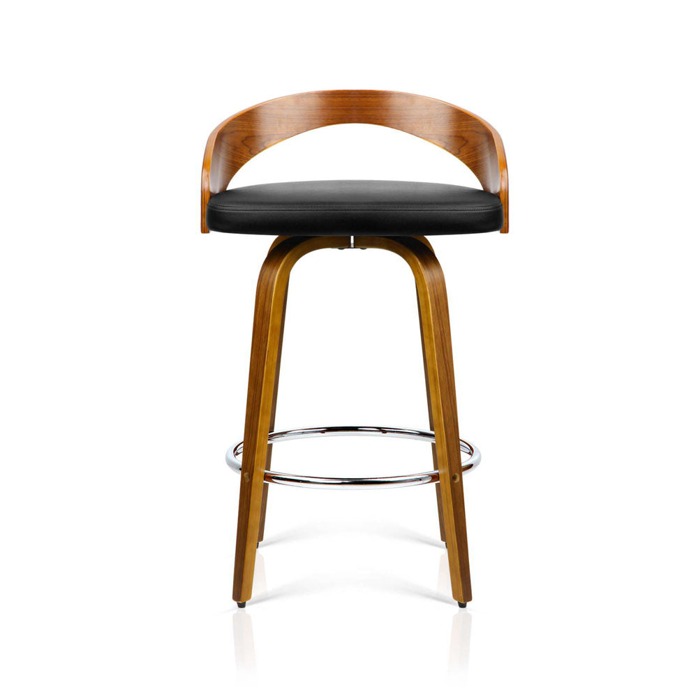 Set of 2 Walnut Wood Bar Stools - Black and Brown - image3