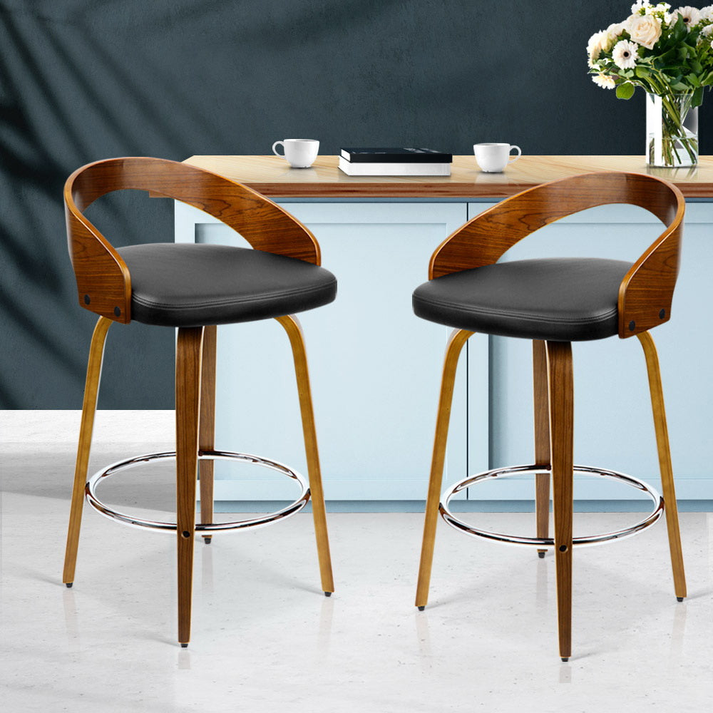 Set of 2 Walnut Wood Bar Stools - Black and Brown - image10