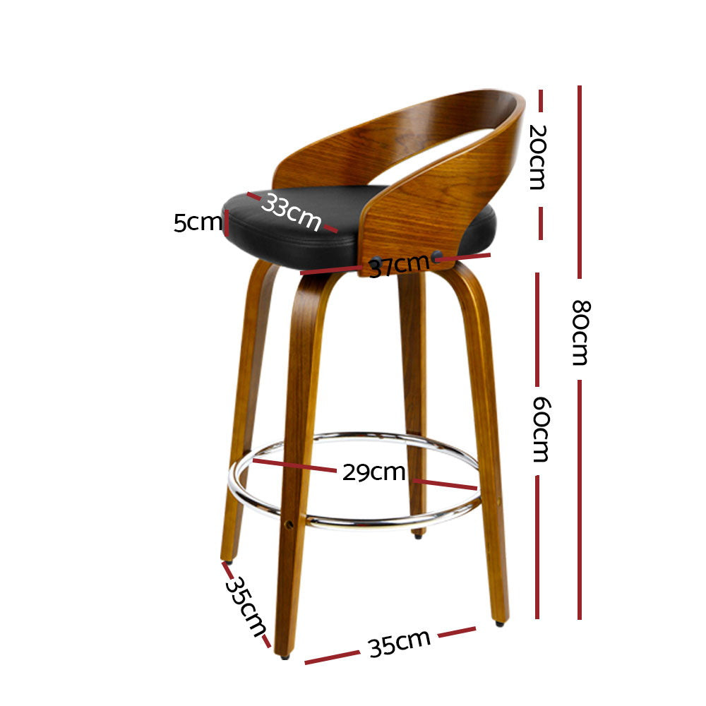 Set of 4 Walnut Wood Bar Stools - Black and Brown - image2