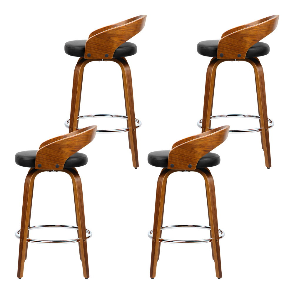 Set of 4 Walnut Wood Bar Stools - Black and Brown - image3