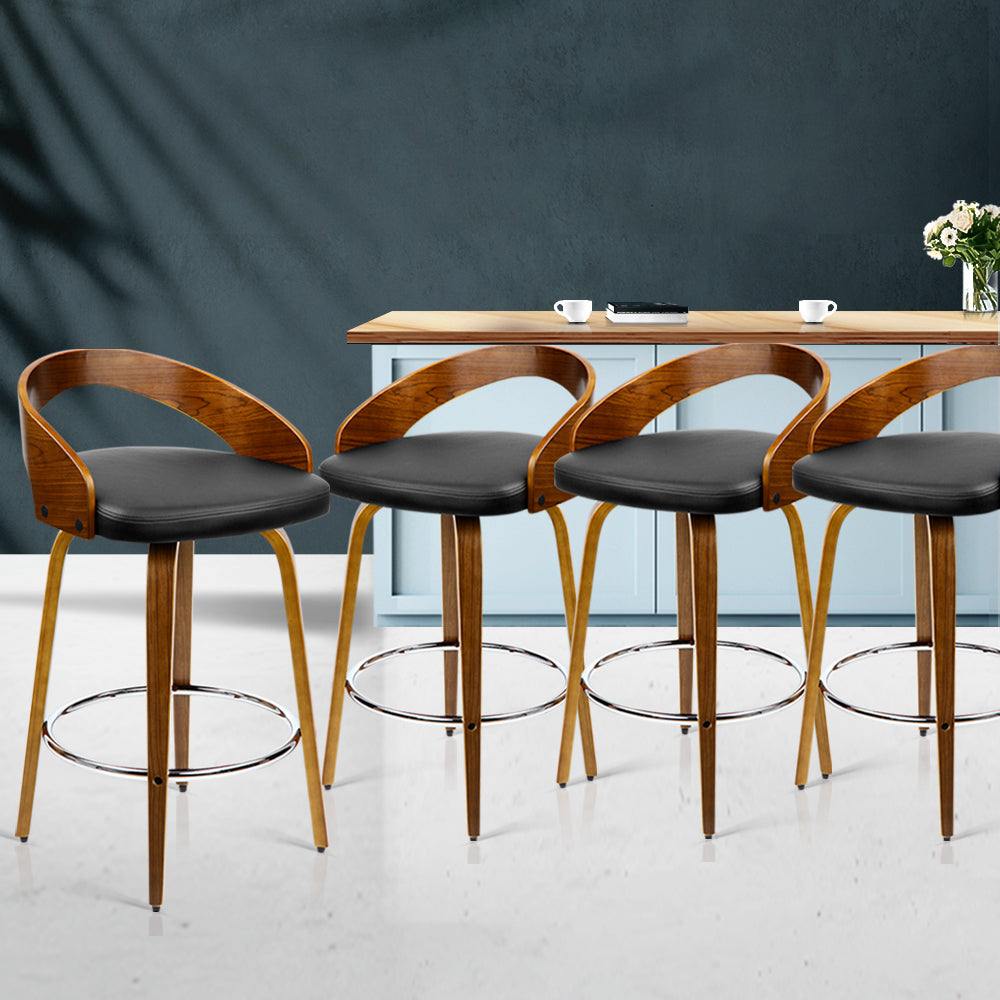 set of 4 Wooden Bar Stools Swivel Bar Stool Kitchen Dining Chairs Wood Black - image7