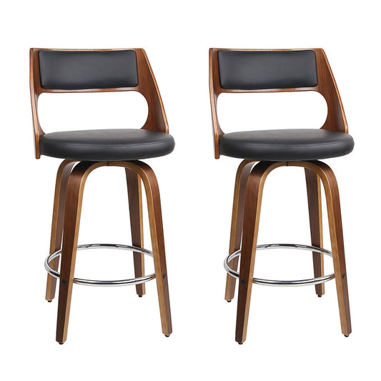 Set of 2 Wooden Bar Stools - Black - image1