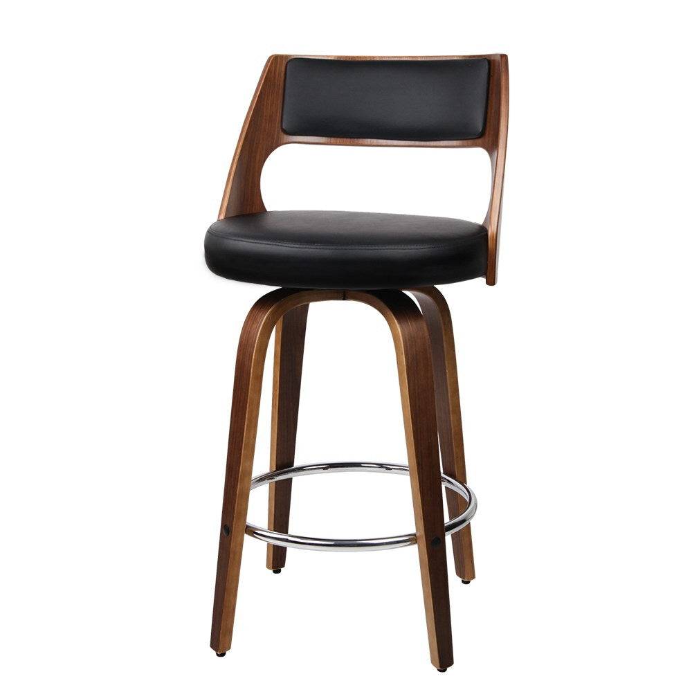 Set of 2 Wooden Bar Stools PU Leather - Black and Wood - image1