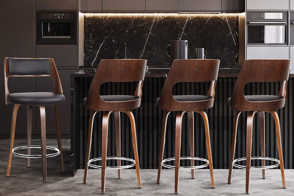 Set of 4 Wooden Bar Stools PU Leather - Black and Wood - image8