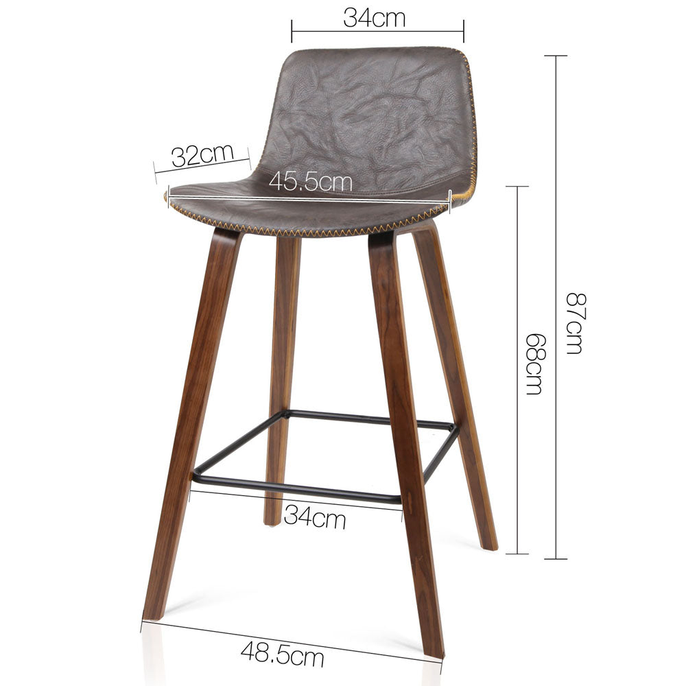 Set of 2 PU Leather Bar Stools Square Footrest - Wood and Brown - image2