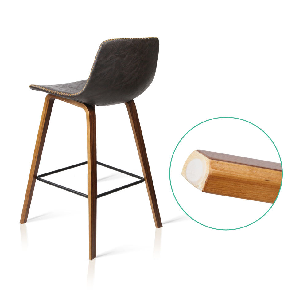 Set of 2 PU Leather Bar Stools Square Footrest - Wood and Brown - image5