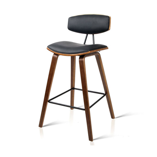 Set of 2 PU Leather Circular Footrest Bar Stools - Black - image1