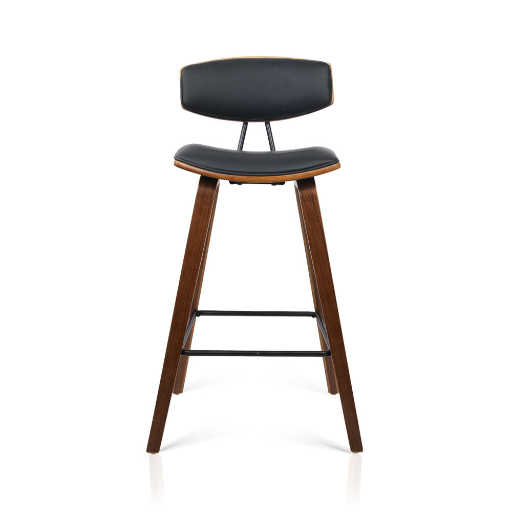 Set of 2 PU Leather Circular Footrest Bar Stools - Black - image3