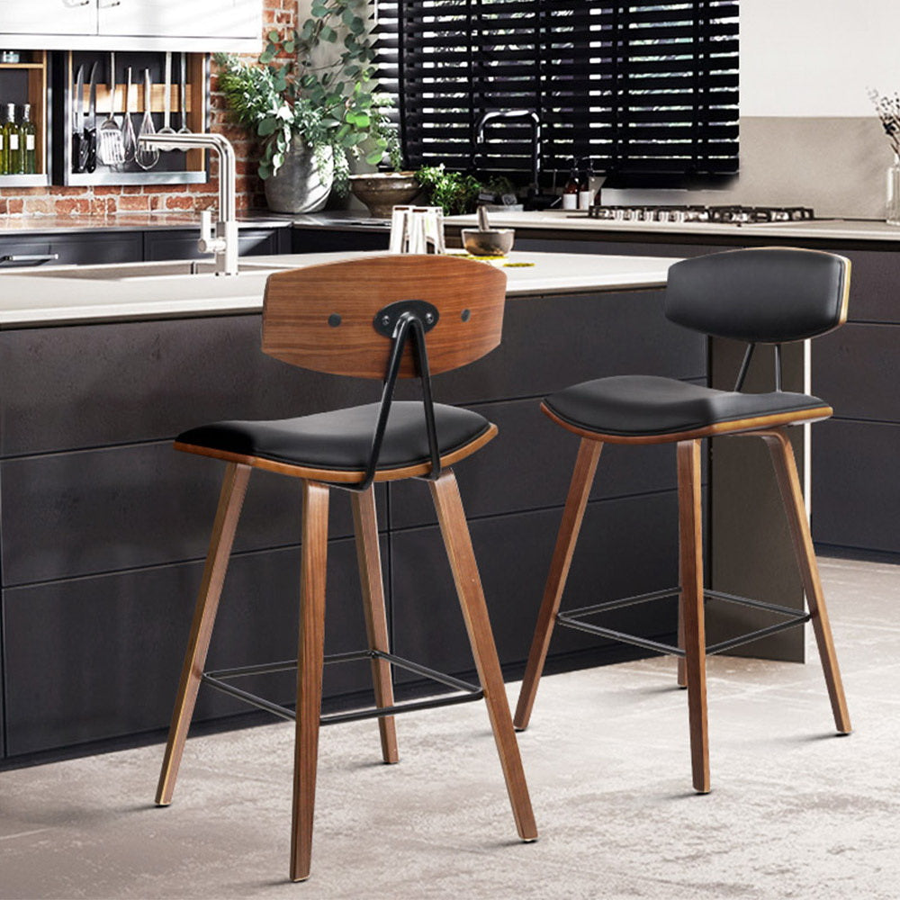 Set of 2 PU Leather Circular Footrest Bar Stools - Black - image8