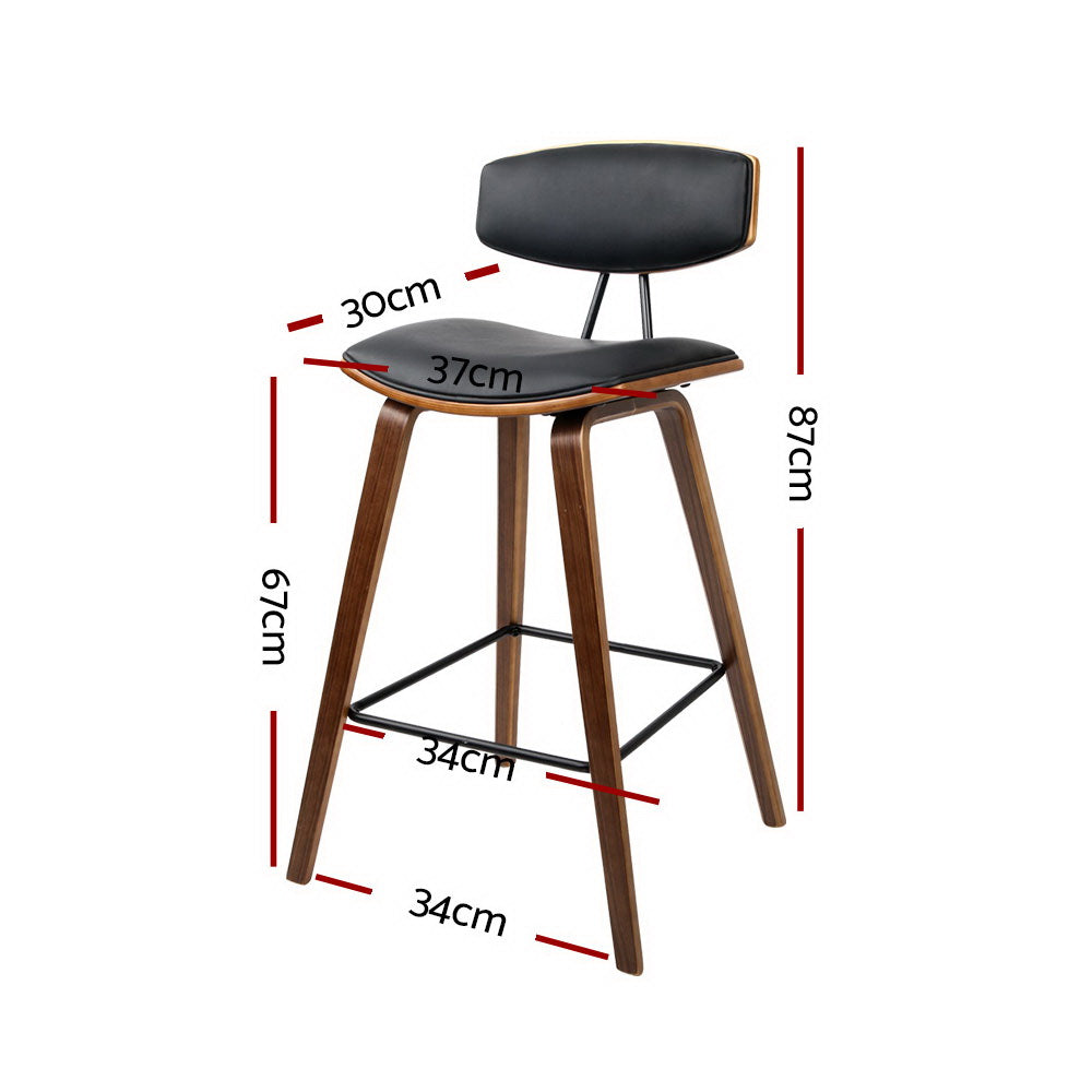 Set of 4 PU Leather Circular Footrest Bar Stools - Black - image2