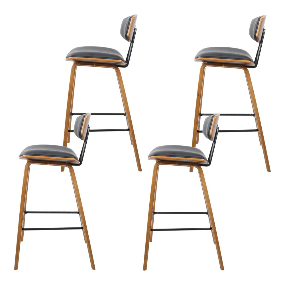 Set of 4 PU Leather Circular Footrest Bar Stools - Black - image3