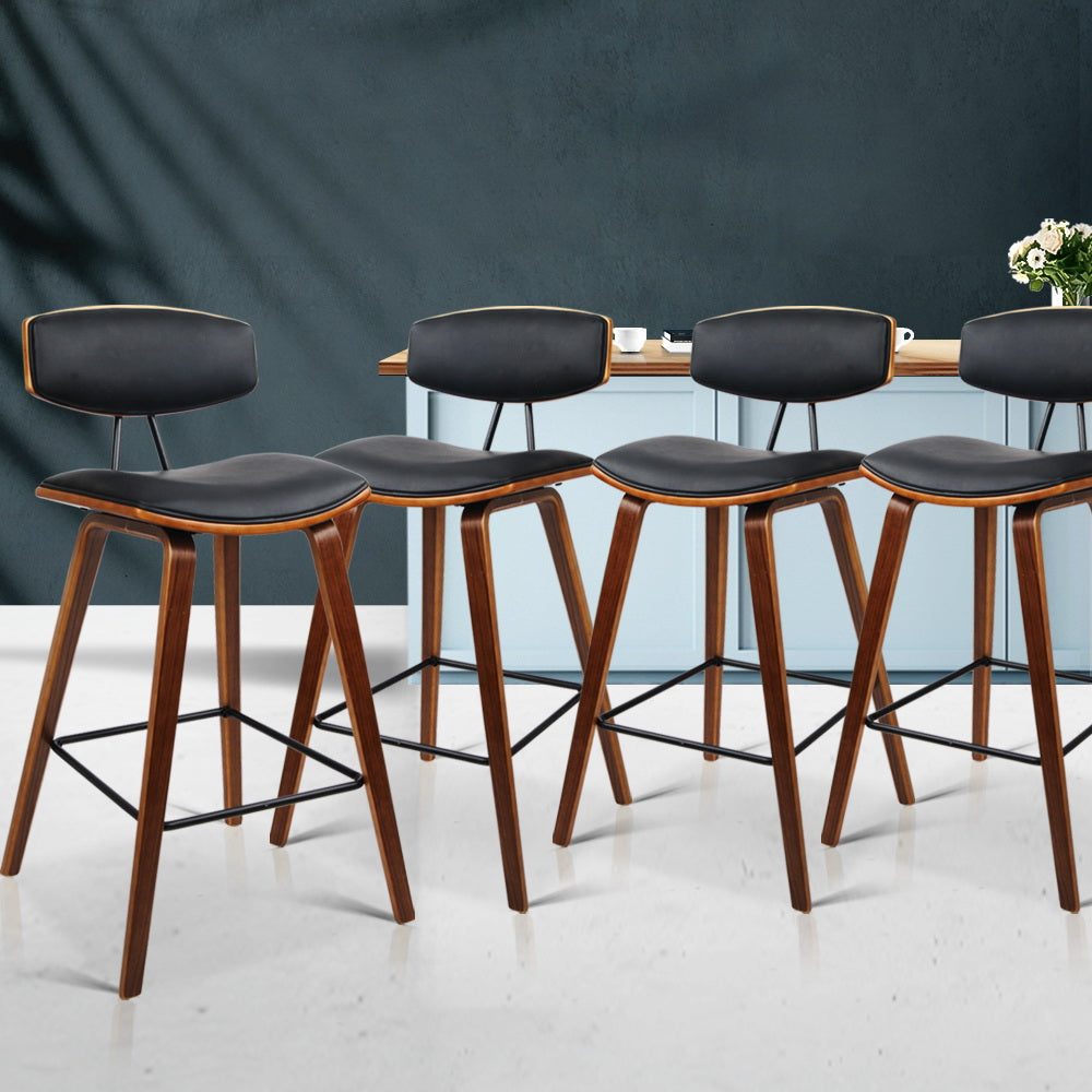 Set of 4 PU Leather Circular Footrest Bar Stools - Black - image9