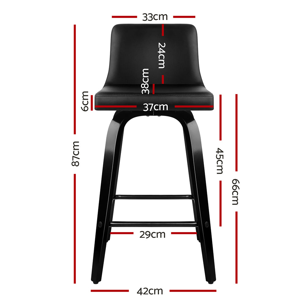 Set of 2 Wooden PU Leather Bar Stool - Black - image2