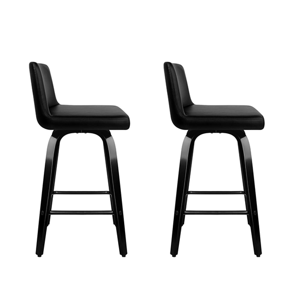 Set of 2 Wooden PU Leather Bar Stool - Black - image3