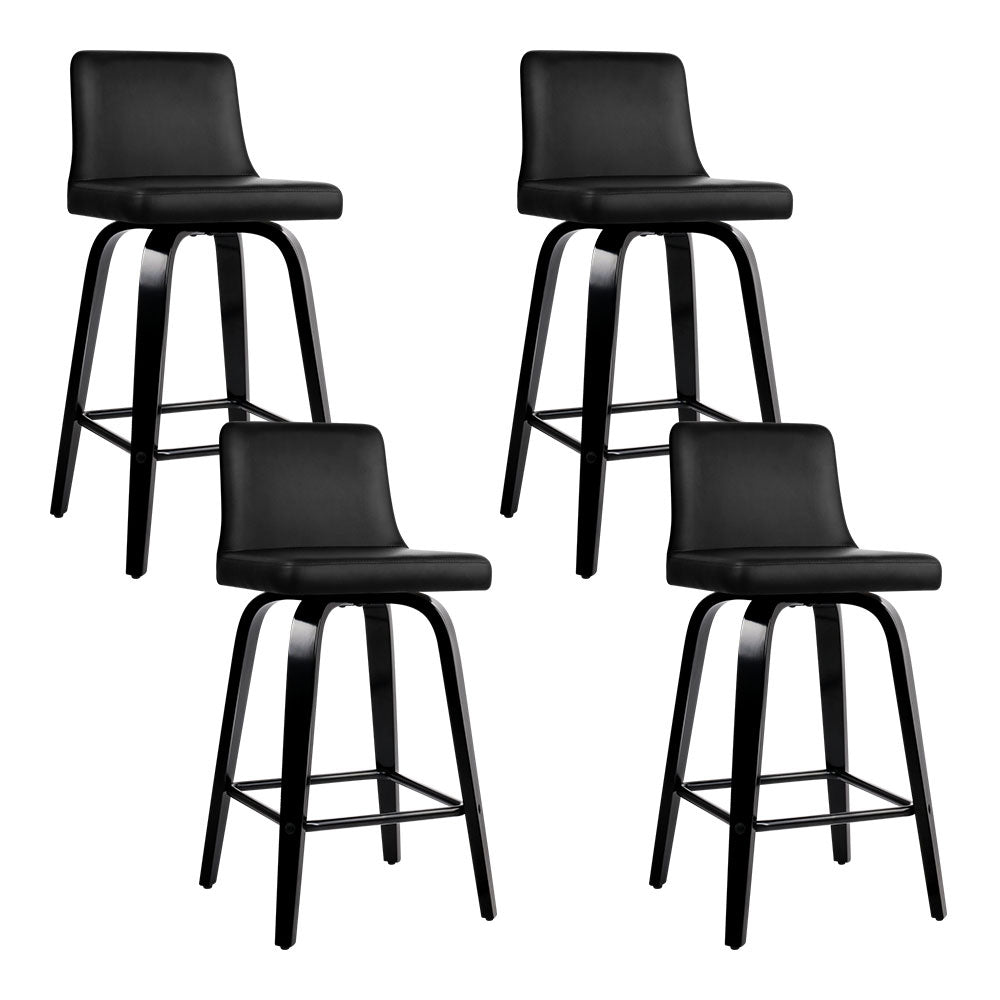 Set of 4 Wooden PU Leather Bar Stool - Black - image1