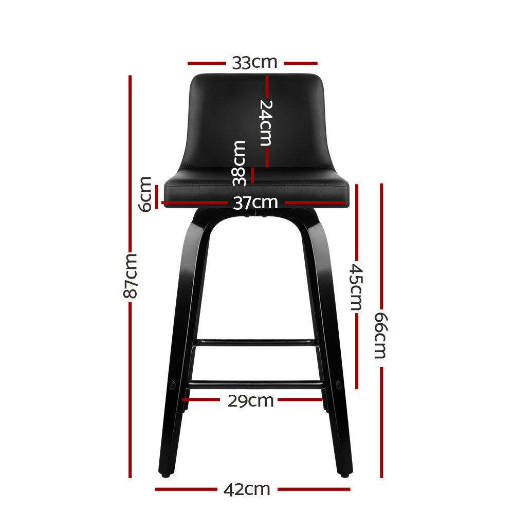 Set of 4 Wooden PU Leather Bar Stool - Black - image2