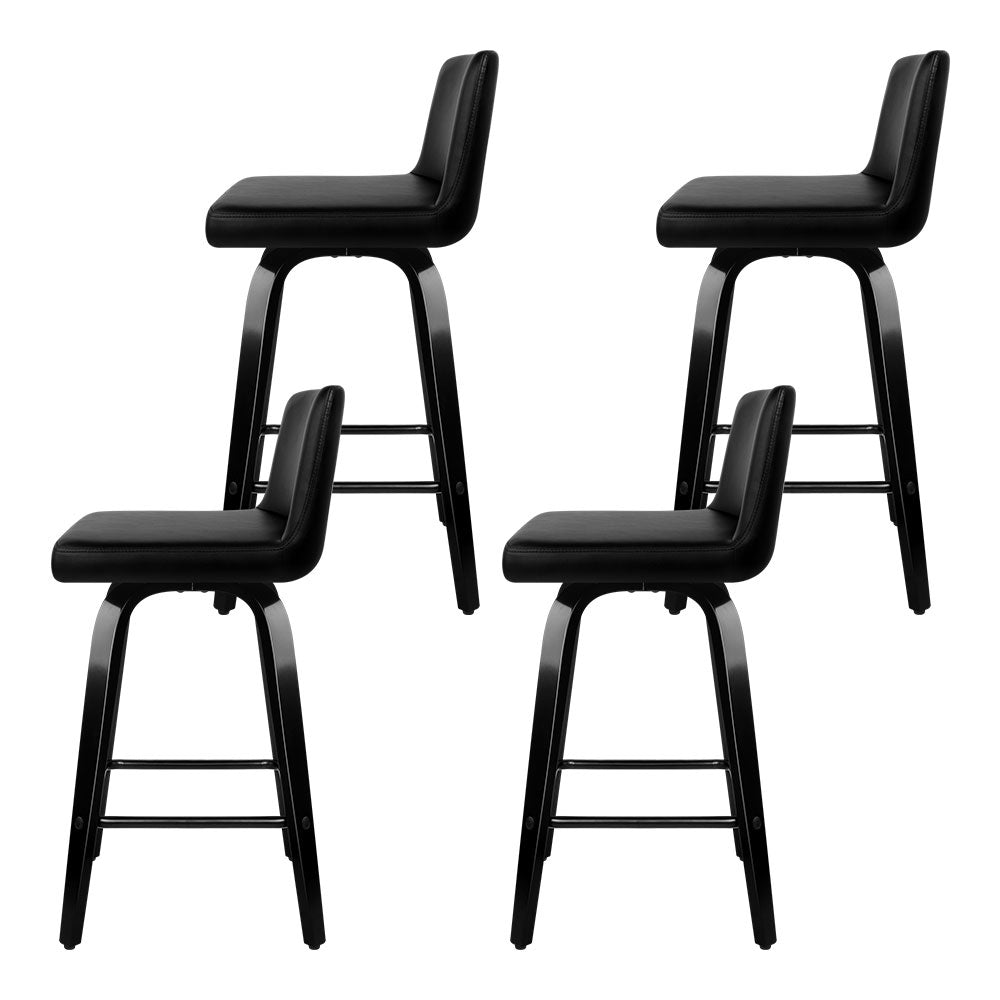 Set of 4 Wooden PU Leather Bar Stool - Black - image3