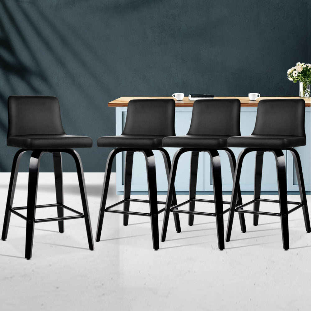 Set of 4 Wooden PU Leather Bar Stool - Black - image7