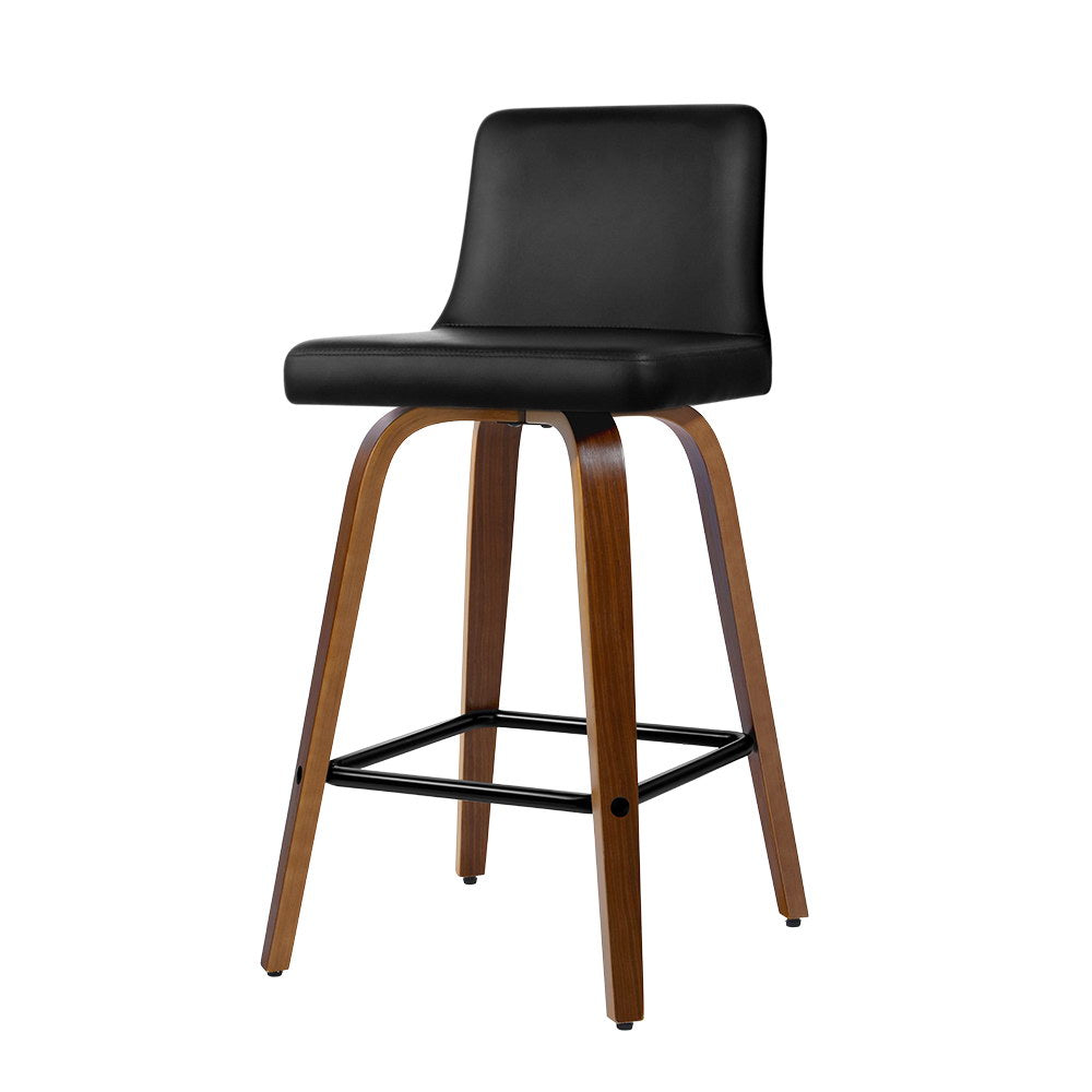 Set of 2 Wooden PU Leather Bar Stool - Black and Brown Wood Legs - image1