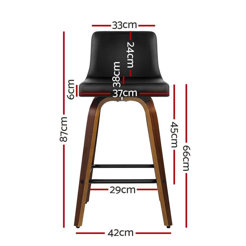 Set of 2 Wooden PU Leather Bar Stool - Black and Brown Wood Legs - image2