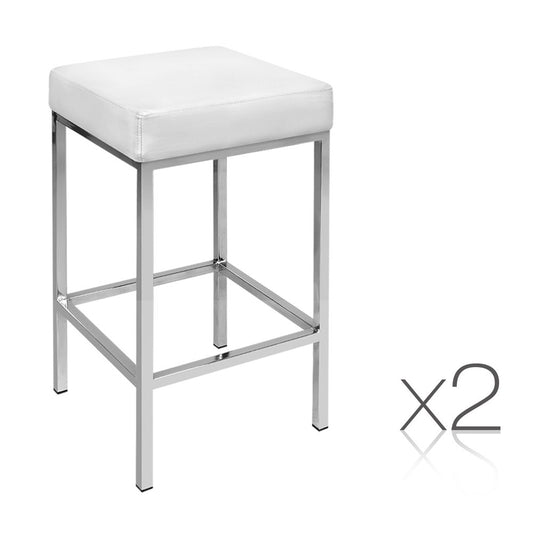 Set of 2 PU Leather Backless Bar Stools - White - image1