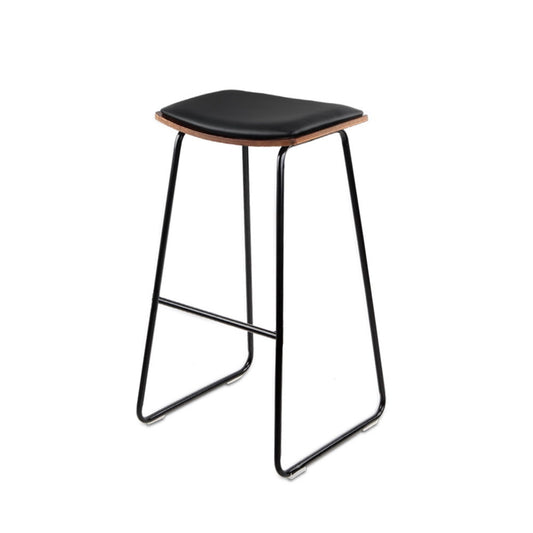 Set of 2 Backless PU Leather Bar Stools - Black and Wood - image1