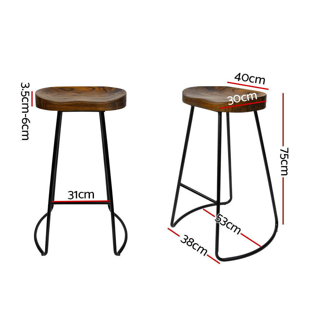 Set of 2 Backless Elm Wood Bar Stools 75cm - Black - image2