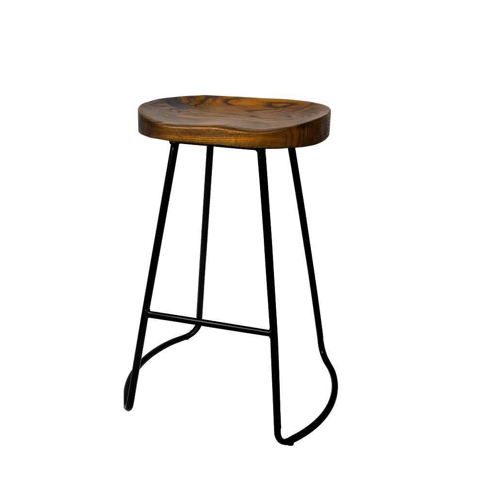 Set of 2 Elm Wood Backless Bar Stools 65cm - Black and Dark Natural - image1