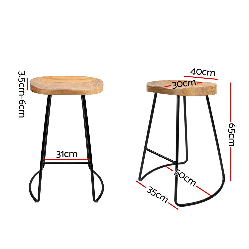 Set of 4 Elm Wood Backless Bar Stools 65cm - Black and Light Natural - image2