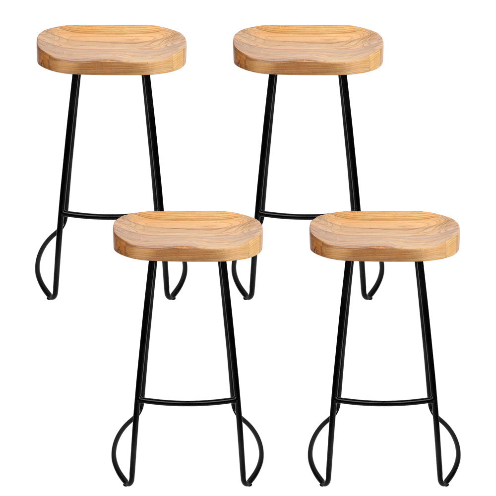 Set of 4 Elm Wood Backless Bar Stools 65cm - Black and Light Natural - image3