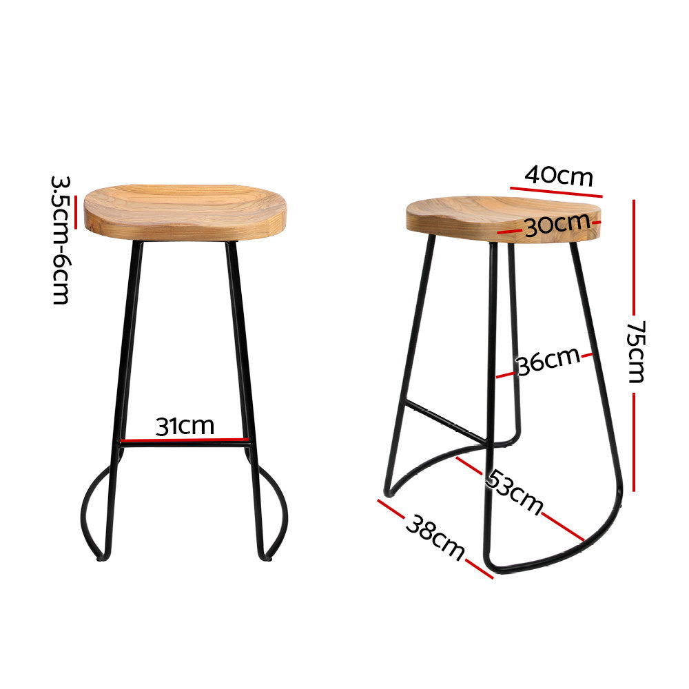 Set of 2 Elm Wood Backless Bar Stools 75cm - Black and Light Natural - image2